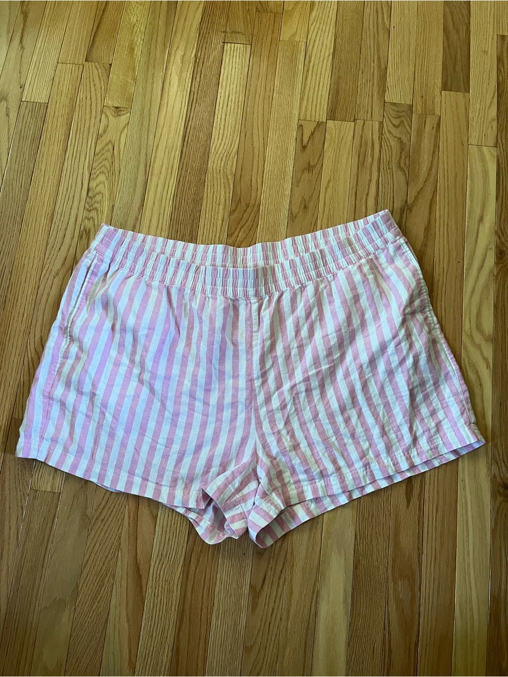 Old Navy Pink White Striped Elastic Waist Shorts 3X Linen Blend Coastal Summer